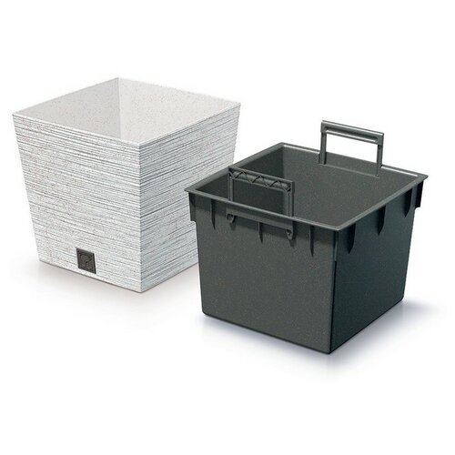 Cvetlični lonec FURU SQUARE LOW ECO WOOD z vložkomm 24 cm, bel ECO