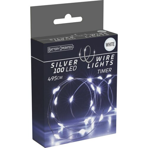 Світлодіодний дріт з таймером Silver lights 100 LED, холодний білий, 495 см