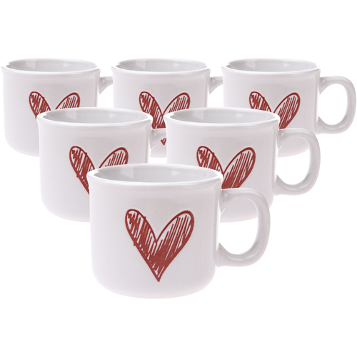 Set de 6 căni ceramice Inimioară II, 90 ml, roșu