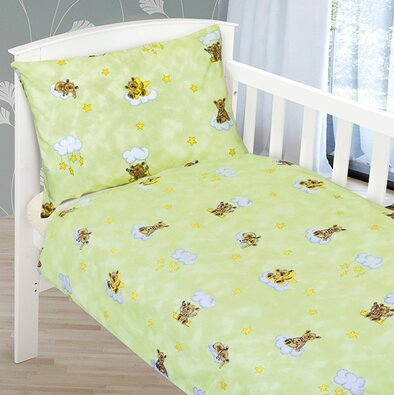 Bawełniana pościel dziecięca do łóżeczka Beata Miś jasnozielony, 100 x 135 cm, 45 x 60 cm