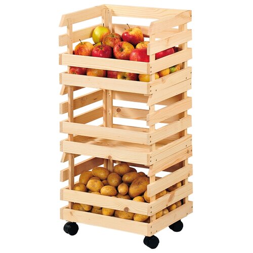 Kesper 69581 Kerekes zöldség- és gyümölcstartó,fenyőfa, 80 x 37 x 30 cm