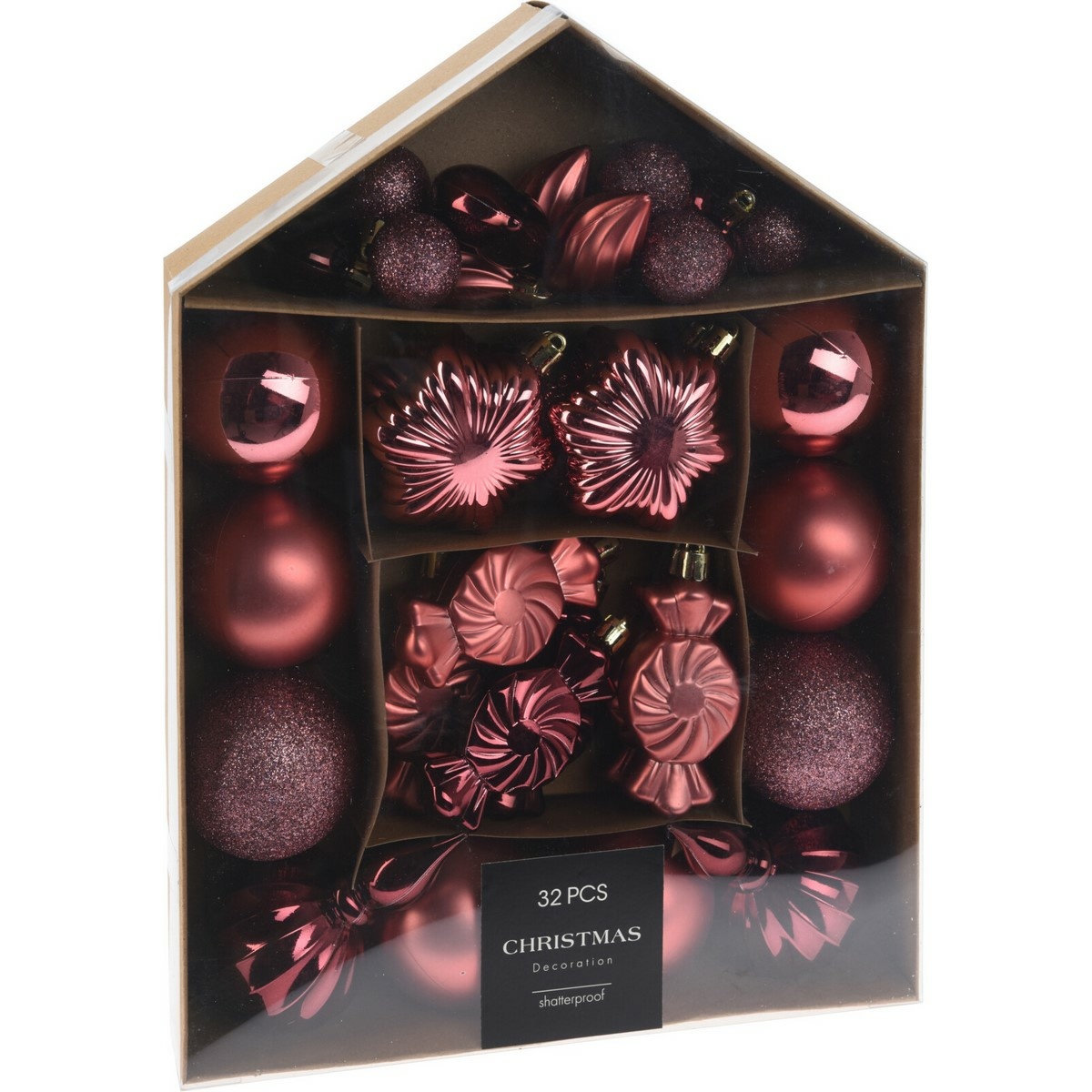 Zestaw ozdób świątecznych Festive winowy, 32 szt.