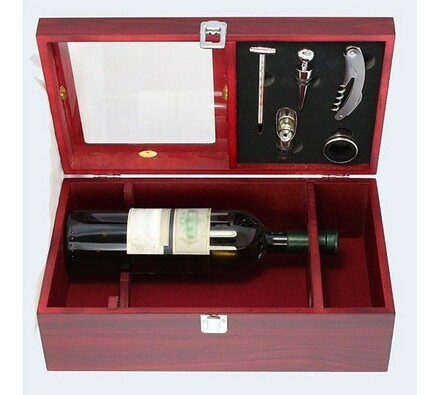 Drevený box so setom na 2 fľaše, vínová