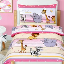 Lenjerie de pat din bumbac, pentru copii, AgataSafari, roz, 90 x 135 cm, 45 x 60 cm
