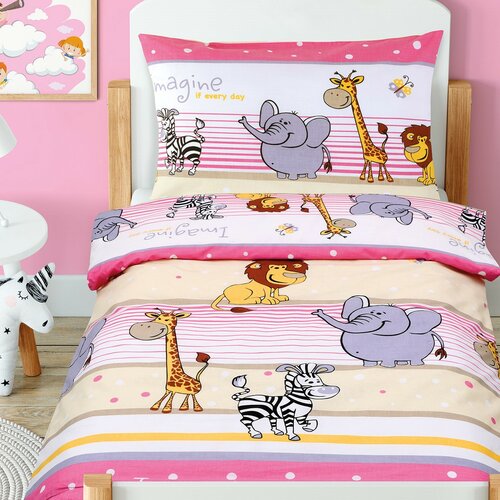 Agáta gyermek pamut ágynemű kiságyba Safari, rózsaszín, 90 x 135 cm, 45 x 60 cm