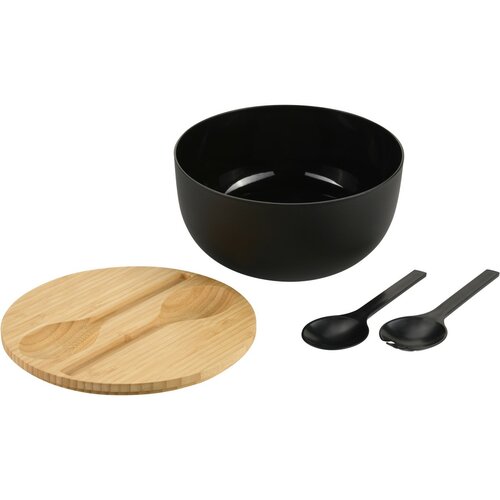 Kesper 58470 Miska sałatkowa z sztućcami ibambusową pokrywką 24 cm, czarna