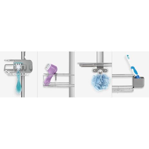 Simplehuman Regulowany uchwyt na drzwi prysznicowe z półkami