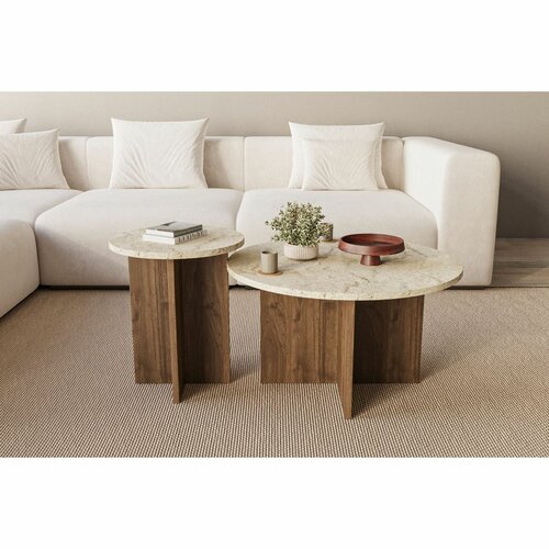Măsuță de cafea Asha Double - Travertine, Walnut