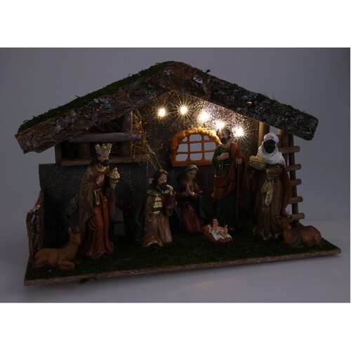 Božični leseni jaslice z LED lučkami, 50 x 22 x 30cm