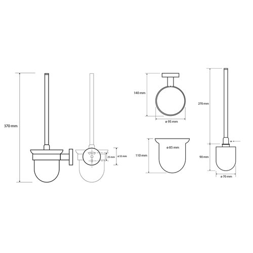 SAPHO XB300 X-Roundblack Szczotka do WC naścienna, miska mleczne szkło, czarny