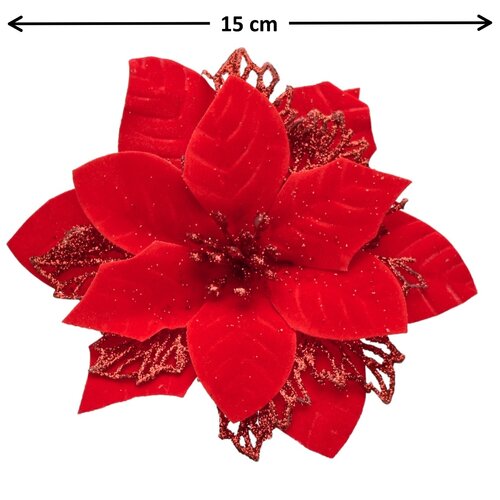 Різдвяна прикраса Poinsettia з затискачем червона, набір з 6 штук