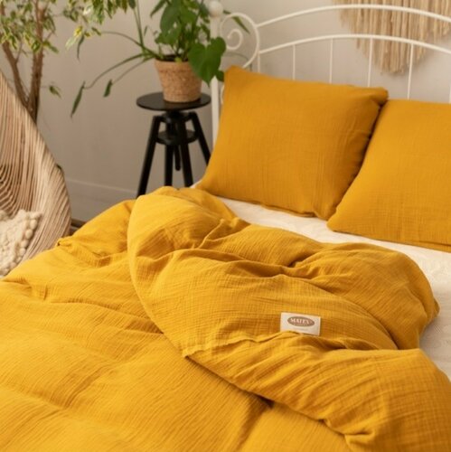 MATEX Muslin posteljnina gorčična, 140 x 200 cm,70 x 90 cm