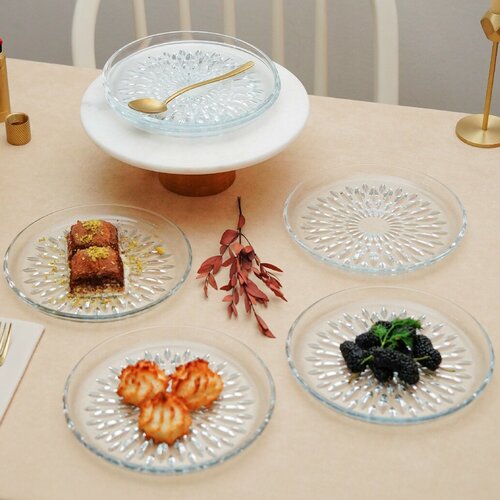 Komplet 6 steklenih desertnih krožnikov Crystal Bloom 19 cm