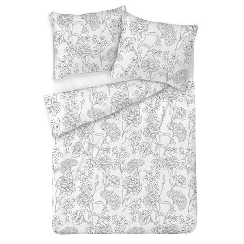 Lenjerie de pat Matex Satin Flori gri , 140 x 200cm, 70 x 90 cm