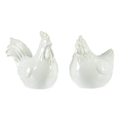 Decorație ceramică Găinușă și cocoș, albă, 11 x 13x 14 cm, set de 2 bucăți