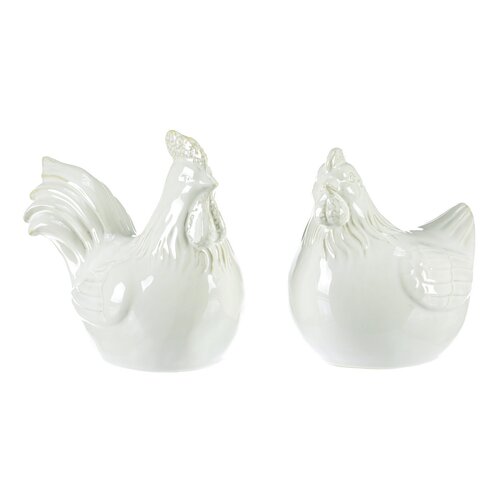 Decorație ceramică Găinușă și cocoș, albă, 11 x 13x 14 cm, set de 2 bucăți