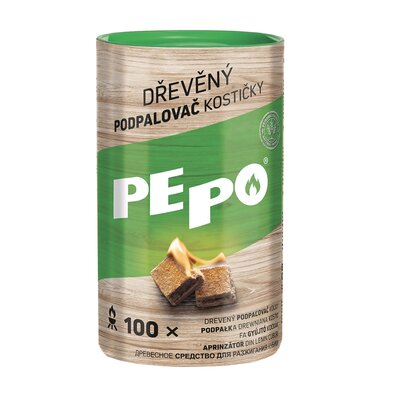 PE-PO Dřevěný podpalovač kostičky, 100 ks
