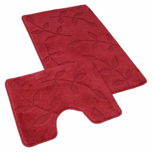 Kvalitex Badematten-Set Blätter weinrot, 60 x 100 cm, 60 x 50 cm