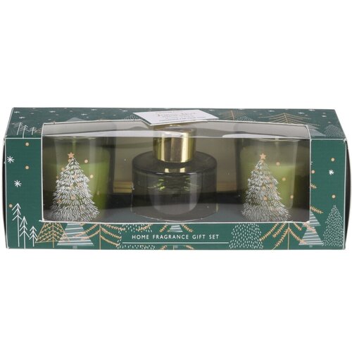 Sada svíček a difuzéru Christmasy zelená 3 ks, 19 x 6,5 cm