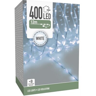 Vonkajší svetelný drôt 400 LED, studená biela, IP44, 8 funkcií