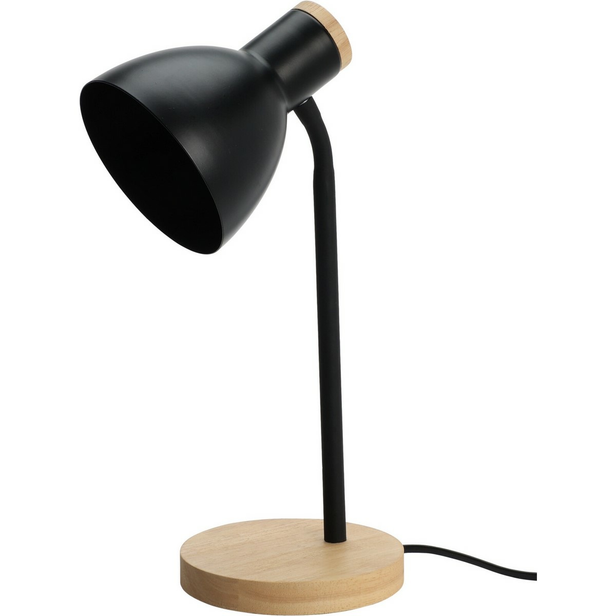 Fotografie Kovová stolní lampa s dřevěným podstavcem Solano černá, 14 x 36 cm