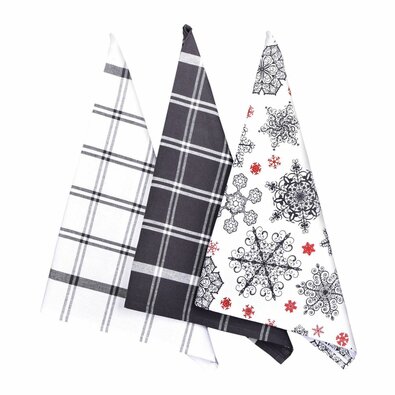 Weihnachtsgeschirrtuch Schneeflocken grau, 45 x 75 cm, 3er-Set