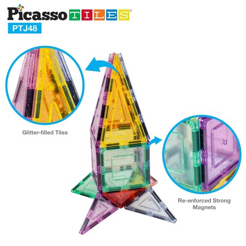 PicassoTiles stavebnice 48 dílků Magnetické bloky, glitrované