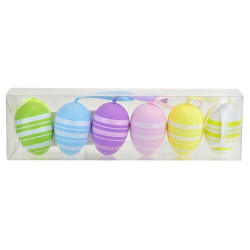 Set of hand-painted eggs with ribbon, 6 pcs, proužek