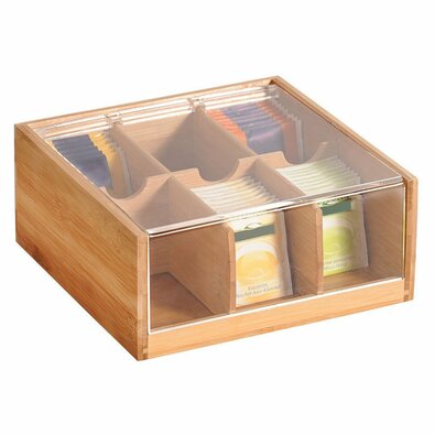 Kesper 58903 Organizer na herbatę bambus, 6 przegródek, 22 x 21 x 9,5 cm