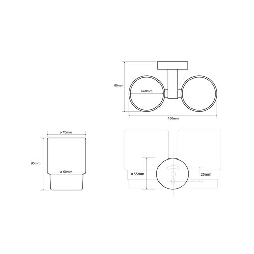 SAPHO XR902 X-Round suport dublu pentru pahare,argintiu