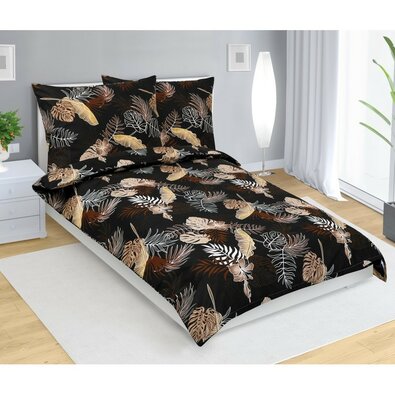 Lenjerie de pat din bumbac Bellatex Monstera maroînchis, 140 x 200 cm, 70 x 90 cm