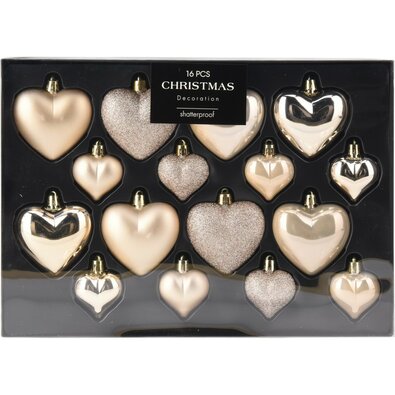 Set de ornamente de Crăciun Heart gold, 16 buc