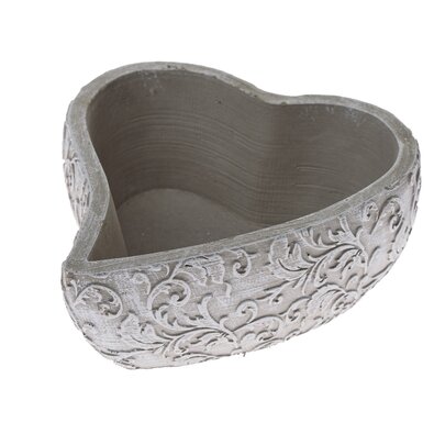 Betonový obal na květináč Lace heart šedá, 18 x 21 cm