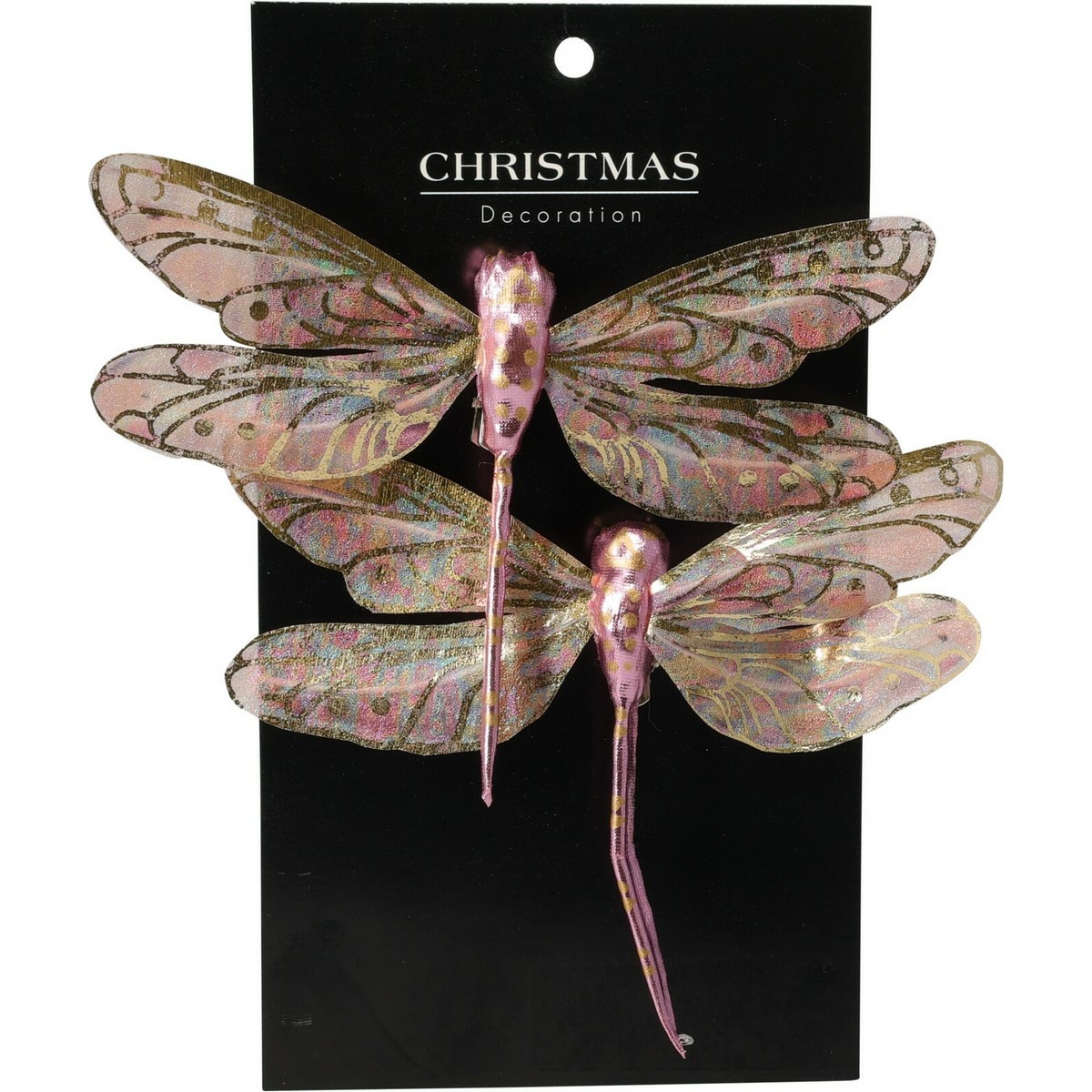 Sada vánočních ozdob Vážka růžová, 13,5 cm, 2 ks