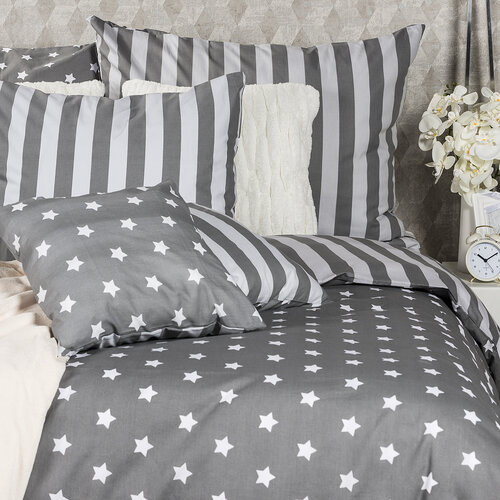 4Home Baumwollbettwäsche Stars Grau, 140 x 200 cm, 70 x 90 cm