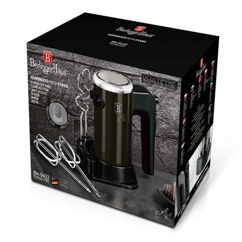 Berlinger Haus Mikser ręczny z akcesoriami Shiny Black Collection, 300 W