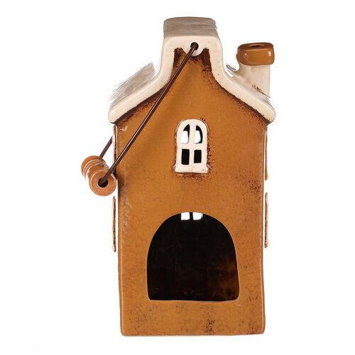 Świecznik Domek z uchwytem brązowy, ceramika, 13 x 10 x 37 cm