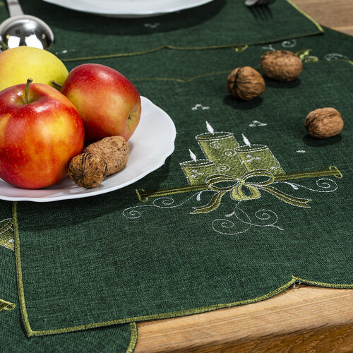 Vianočný obrus Sviečky zelená, 35 x 35 cm