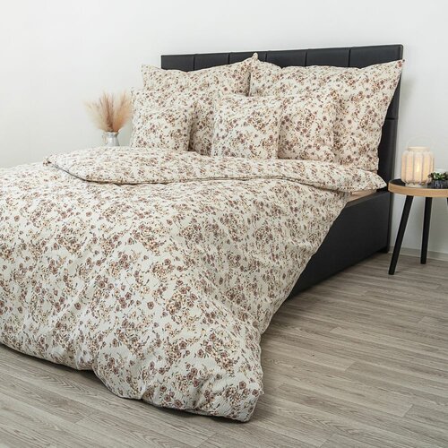Kvalitex Krepp-Bettwäsche Blumenmuster beige, 240 x 220 cm, 2x 70 x 90 cm