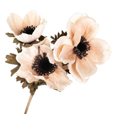 Floare artificială Anemone crem, 3 flori, 56 x 17 cm