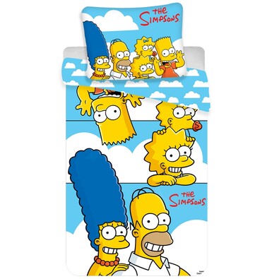 Lenjerie de pat din bumbac, pentru copii,  Simpsons Family clouds, 140 x 200 cm, 70 x 90 cm