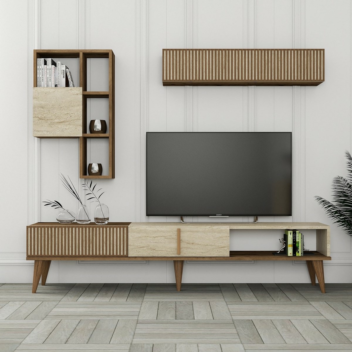 Televízna stena Milan Walnut and Travertine