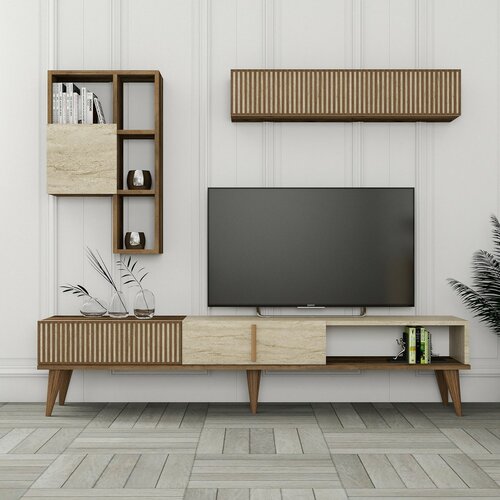 Milan Walnut and Travertine TV fal