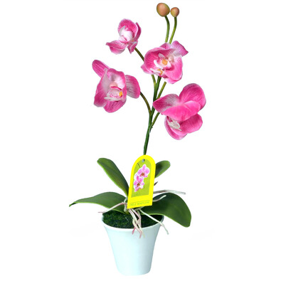 Mű orchidea virágtartóban, rózsaszín, 35 cm