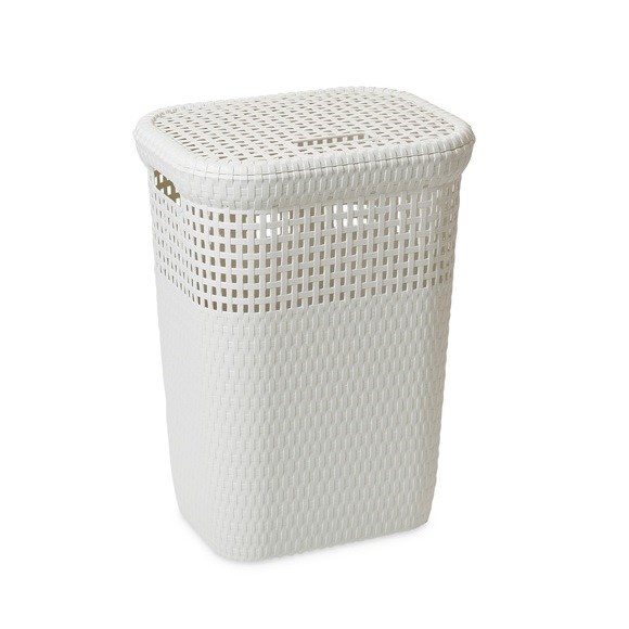 Ratanový kôš na bielizeň 60 l, biela (slonová kosť)