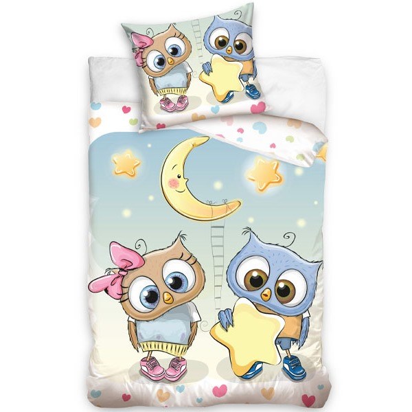 TipTrade Bavlnené obliečky U & Me Sovičky s hviezdou, 140 x 200 cm, 70 x 80 cm