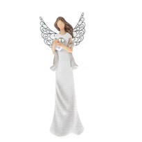 Înger din poliresină cu inimă și aripi din metal , 19 x 7 cm