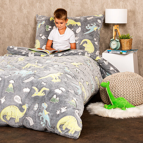 Lenjerie de pat luminoasă din microflanel4Home Dino, 140 x 200 cm, 70 x 90 cm