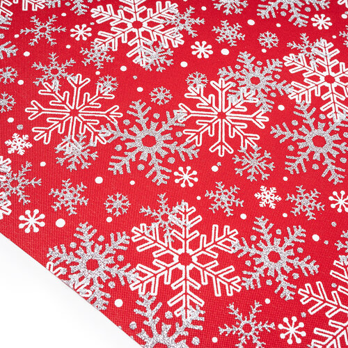 Świąteczny materiał dekoracyjny Płatki śniegu czerwony, 28 x 250 cm
