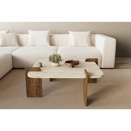 Măsuță de cafea Asha Medium – Travertine, Walnut